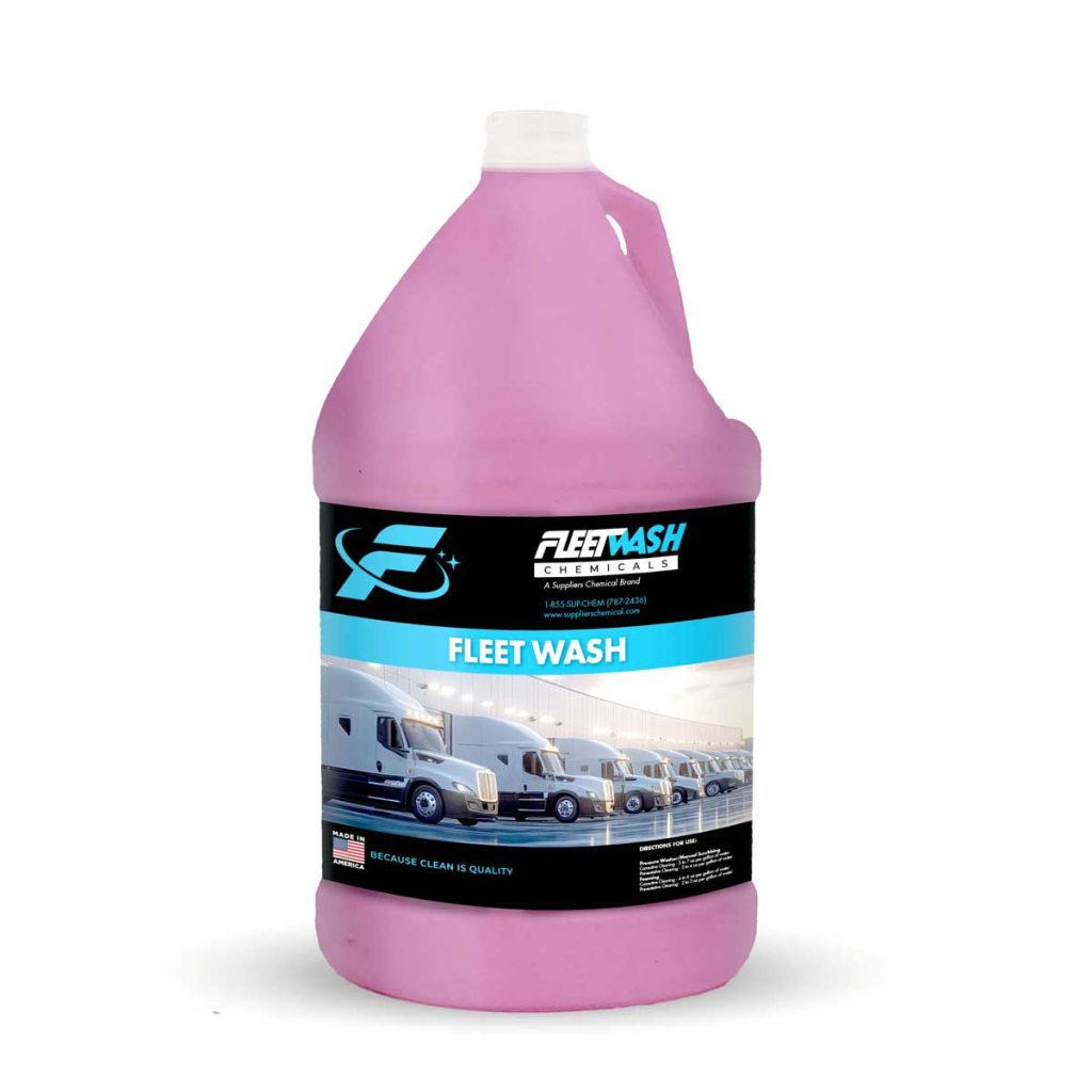A 1 gallon container of pink Fleet Wash Chemicals Fleet Wash cleaning liquid