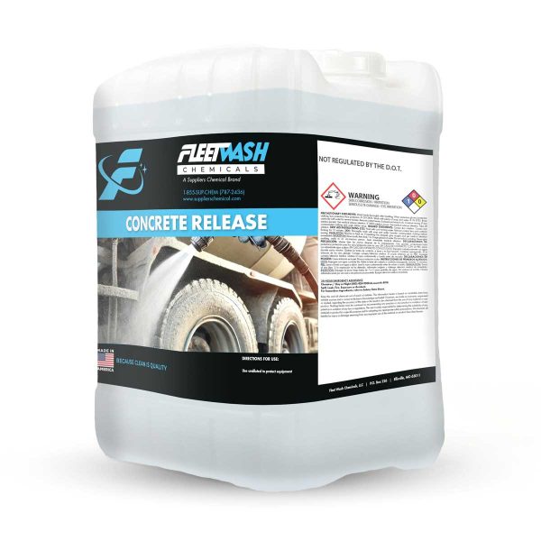 A 5 gallon pail of Fleet Wash Chemicals Concrete Release cleaner liquid