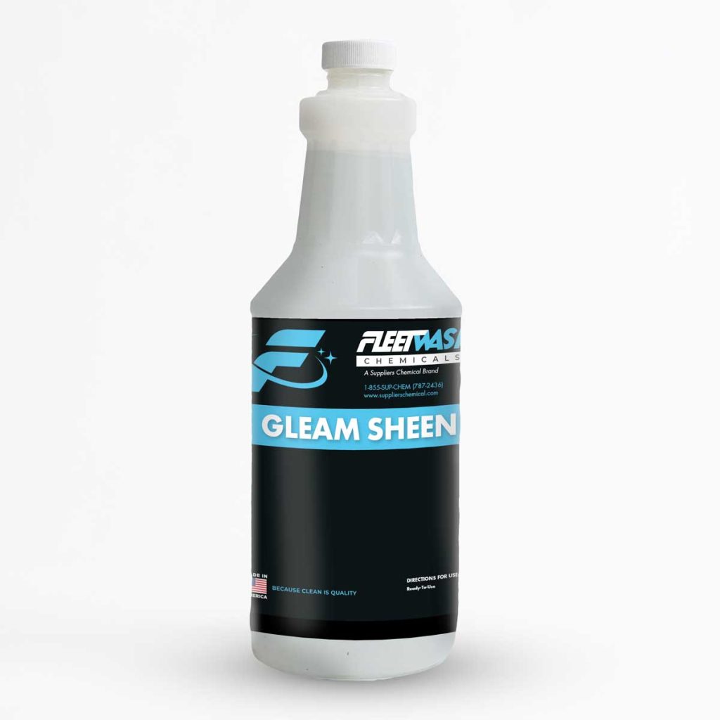 A white 32oz bottle of Fleet Wash Chemicals Gleam Sheen cleaning product