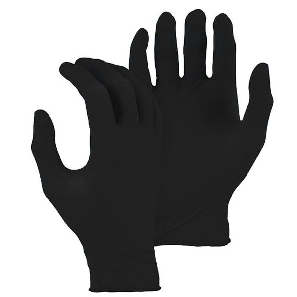 A pair of nitrile gloves in black