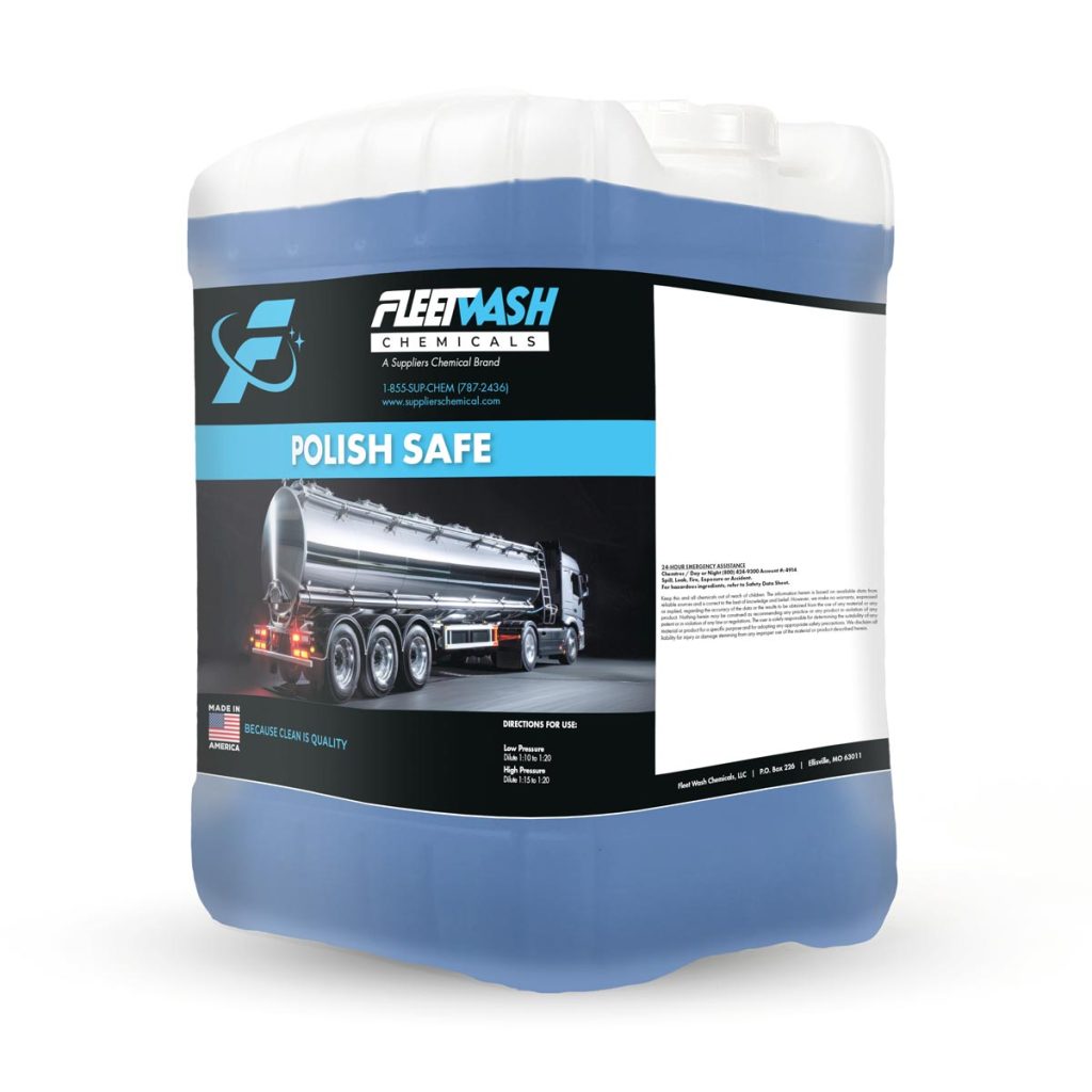A 5 gallon pail of blue Fleet Wash Polish Safe cleaning liquid